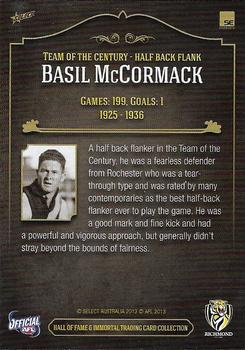 2013 Richmond Hall of Fame and Immortal Trading Card Collection #46 Basil McCormack Back